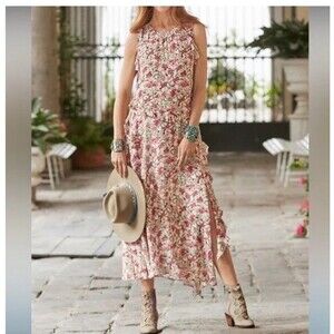 Sundance Amandine Garden Ruffle Tiered Dress Midi Floral Sleeveless Large